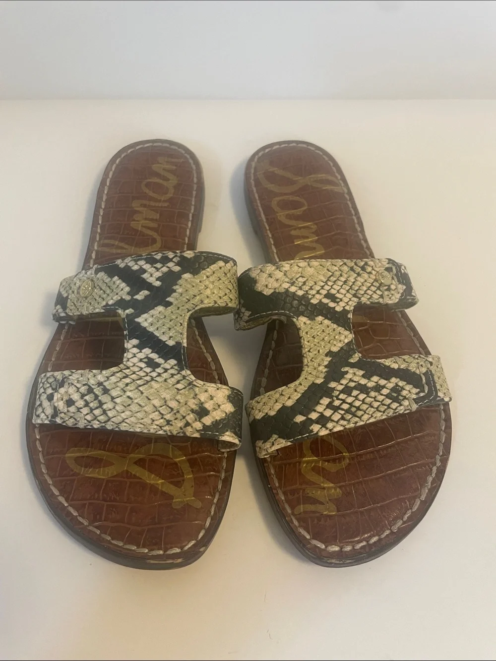 Sam Edelman Gala Green Snake Print Slide Sandals Women’s Size 8 - Picture 2 of 9